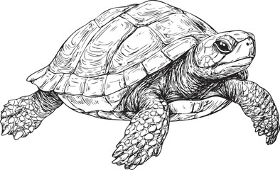 Fototapeta premium Detailed black and white illustration of a turtle with intricate shell patterns.