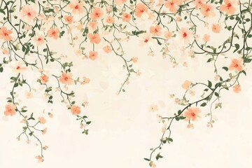Peach blossoms cascading on a cream background