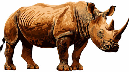 Obraz premium Powerful rhino standing, African savanna backdrop, wildlife illustration, perfect for conservation posters