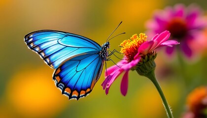 Vibrant Blue Butterfly on a Multicolored Blossom