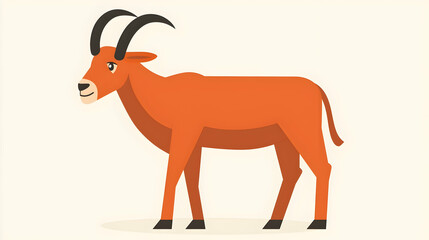 Fototapeta premium Cute orange antelope, profile view, simple cartoon style, white background, safari illustration.