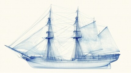 Wireframe Sailing Ship: A Blueprint of Maritime History