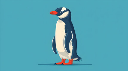 Antarctic penguin illustration, standing, blue background, wildlife conservation poster