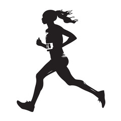 Silhouette of a Female Athlete Running - Vector Illustration