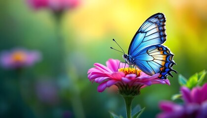 Vibrant Blue Butterfly on a Multicolored Blossom