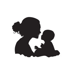 Nurturing Embrace: Silhouette of a Mother and Baby – Vector Illustration