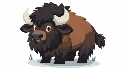 Cartoon bison illustration, wildlife, grassland background, children's book.