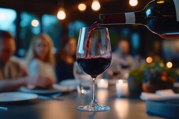 Obraz premium Pouring Red Wine at a Dinner Party
