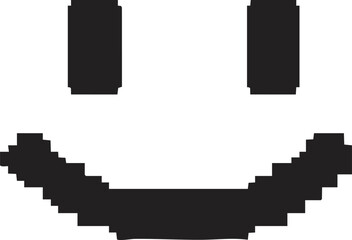 Pixelated black and white smiley face icon with blocky design.