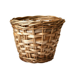 Woven basket made of natural fibers on a black background.