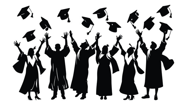 Graduates in mantles throwing up graduation caps Graduated from university and college