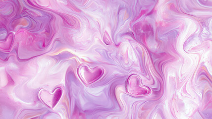 Obraz premium A dreamy background with soft pink and lavender hues, swirling hearts, and sparkling accents, creating a romantic and magical atmosphere, perfect for Valentine’s Day and love-themed designs.