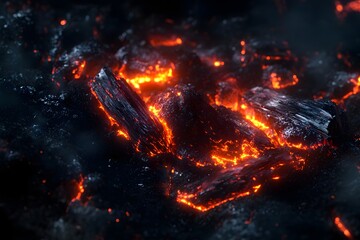 Glowing Lava Rocks, Volcanic Ash Background, Fiery Texture, Inferno