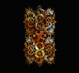 Hand-Drawn Mythical Dragon Artwork with runes Symbolism 