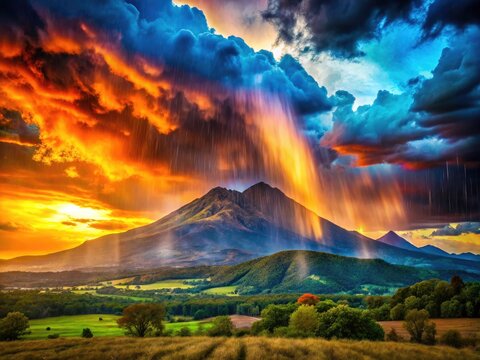 Digital art: Pedernal's rain-soaked landscape, a double exposure surreal dream.