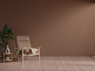 Living room interior have brown armchair and decor accessories with white brown mocha mousse wall- 3D rendering