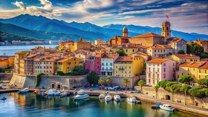 Obraz premium Explore breathtaking Corsica: high-resolution images showcase Ajaccio, Bastia, and Corte's urban beauty.