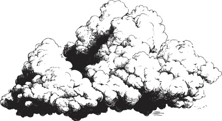Black and white cloud illustration with detailed artistic shading.