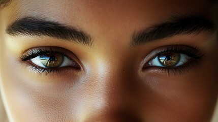 Obraz premium Close-up of a woman's eye with makeup and green iris