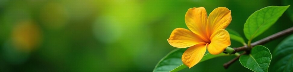 Fototapeta premium Single orange blossom on a green leafy branch, natural, flower