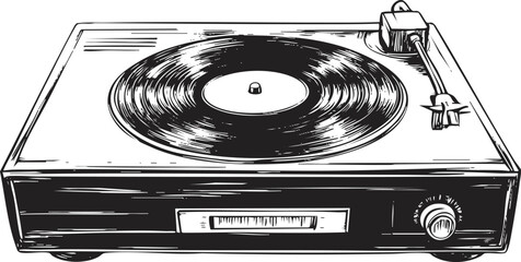 Illustration of a vintage turntable with a vinyl record on it.