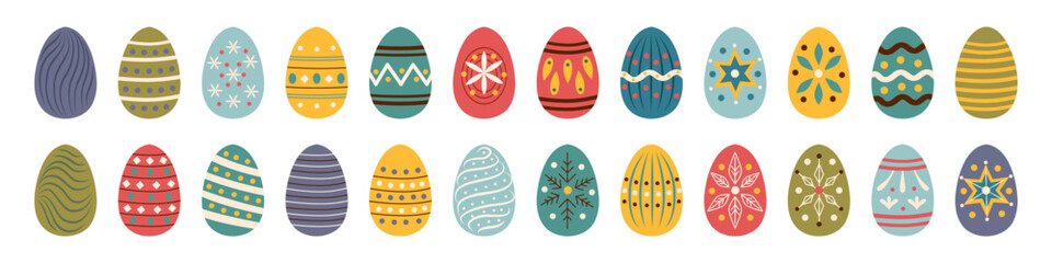 Easter eggs set isolated on white. Colored Easter eggs cliparts. Vector hand drawn collection.