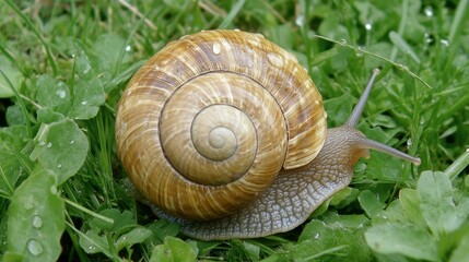 Close-Up of a Snail on Green Grass in Natural Environment