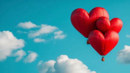 Obraz premium Colorful Heart-Shaped Hot Air Balloons Floating in Blue Sky