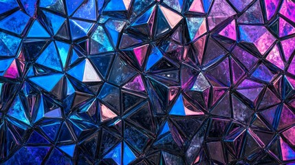 Sculptural wall panel design, dimensional pyramid blocks, neon blue to purple color spectrum, repeating geometric relief pattern, precise angular shapes, holographic gradient effect, cyberpunk
