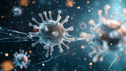 Obraz premium Close-up view of virus particles in a digital environment