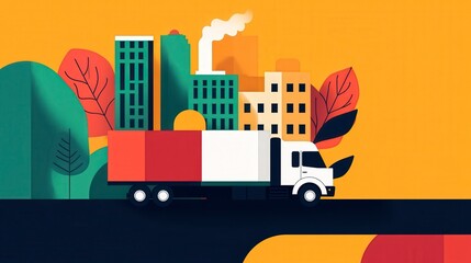 Naklejka premium Colorful Truck Delivery in a Modern Urban Landscape Illustration