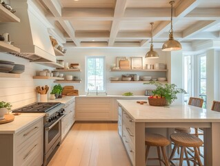 Bright Modern Farmhouse Kitchen With Island And Open Shelving