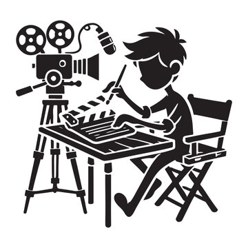 filmmaker with camera and clapperboard clip art preview