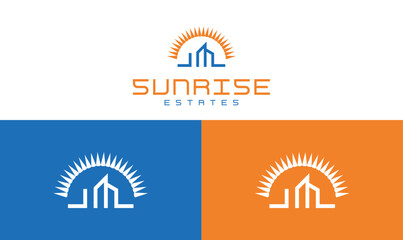Sunrise, sunrise estate, sunrise estate logo, real estate logo, minimal logo, minimal real estate logo, rising logo, building logo, sun logo, construction company logo, educational logo