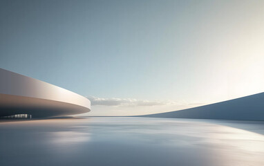 A minimalist, futuristic architectural design with an empty space
