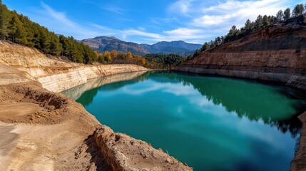 Serene Teal Lake Nestled in Mountainous Terrain