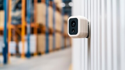 Modern Surveillance Camera Installed in Industrial Warehouse Environment