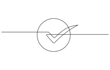 Continuous line is creating the shape of a check mark, One continuous line drawing check mark, Vector illustration of check mark continuous one line drawing