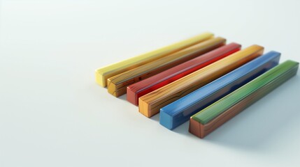Fototapeta premium A polished wooden xylophone, with colorful bars, isolated against a clean white background.