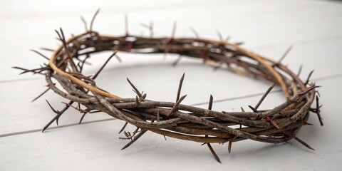 Fototapeta premium A crown of thorns or vines encircles its brow a symbol of its dark power and malevolent intent, misty fog, twisted horns, mystical energy