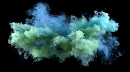 Fototapeta premium Cloud green and blue smoke isolated on black background