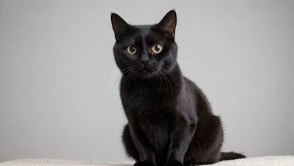Portrait of Black british shorthair cat on grey background