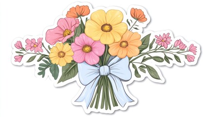 Pastel flower bouquet sticker, isolated, design element
