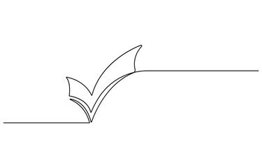 Continuous line is creating the shape of a check mark, One continuous line drawing check mark, Vector illustration of check mark continuous one line drawing