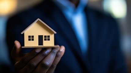 Real Estate Agent Holding a Miniature House Model