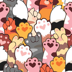Cute paws of cat or dog cartoon seamless background