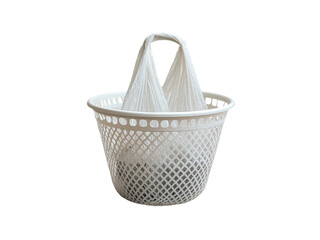 Obraz premium White Plastic Basket with Hanging Bags Isolated on transparent background