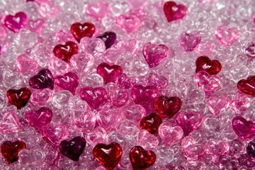 pile of red and pink hearts made of glass
