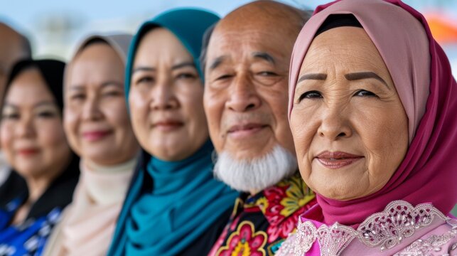 ​National King Day. A group of elderly and middle-aged people in colorful traditional clothing posing together.