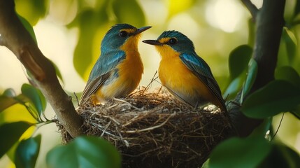 Fototapeta premium Birds Collaborating on Nest Building